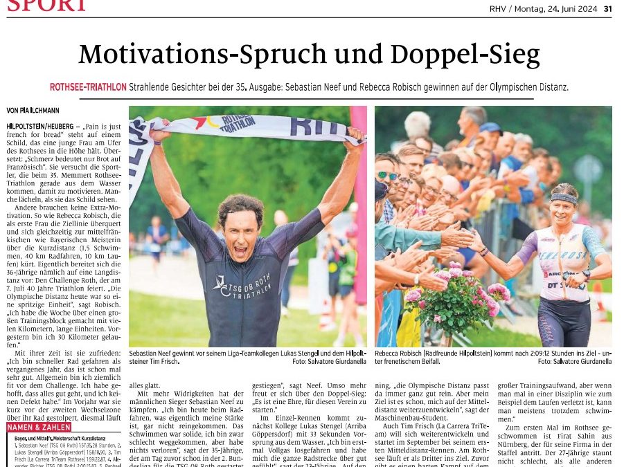 Artikel der RHV zum 35. Memmert Rothsee Triathlon